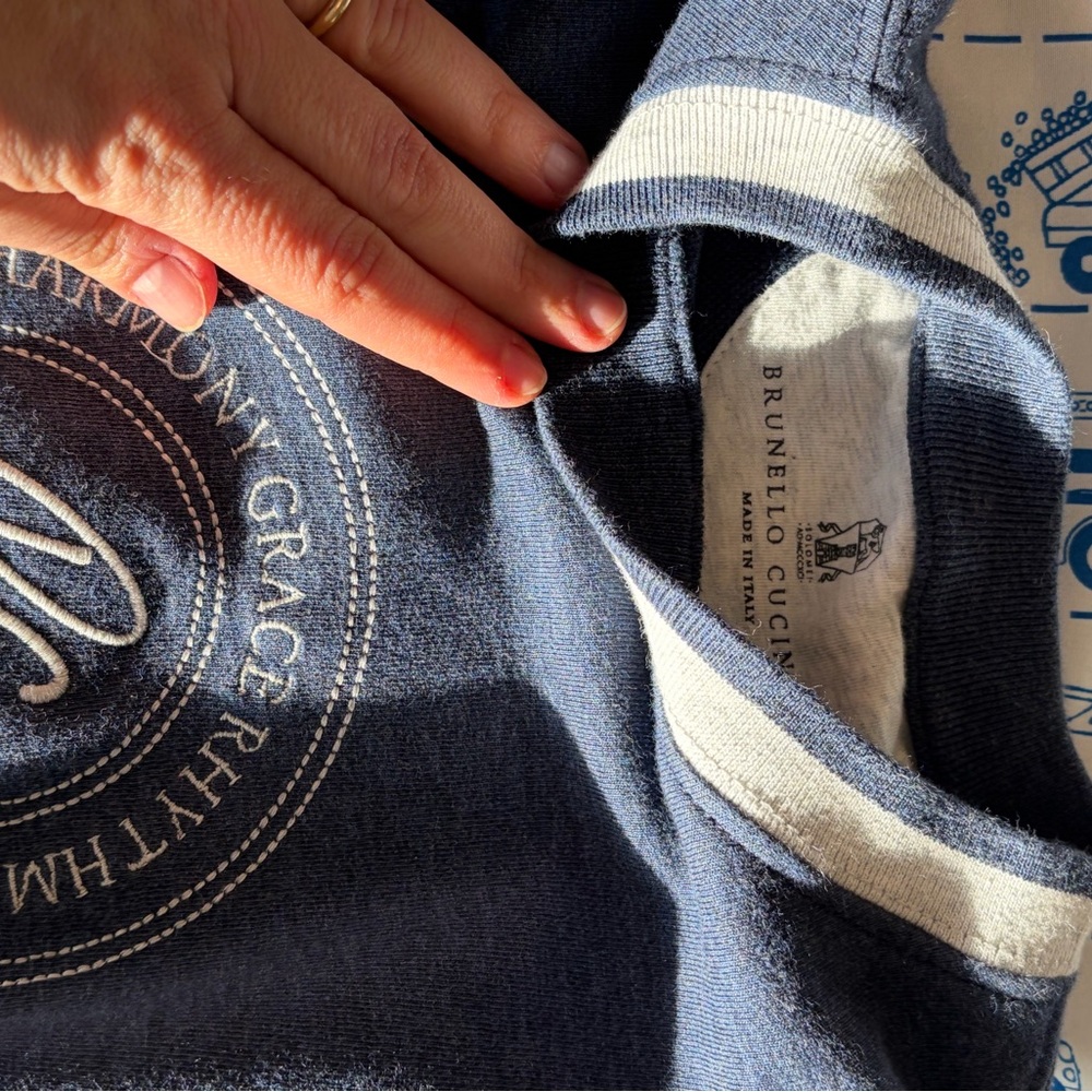 Brunello Cucinelli Navy and White Knit Top